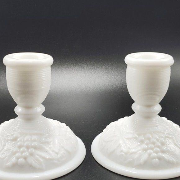 Imperial Glass Grapevine White Milk Glass Candle Holders VTG - Picture 4 of 5